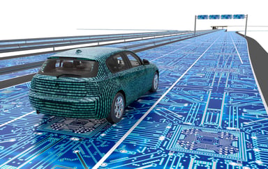 self driving electronic computer car on road
