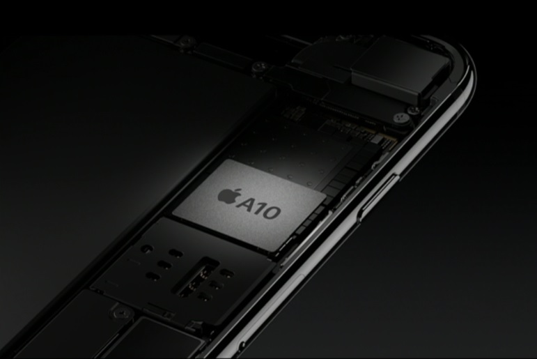 Apple's A10 chip embedded in an iPhone