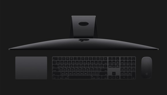 Top view of new iMac Pro with accessories