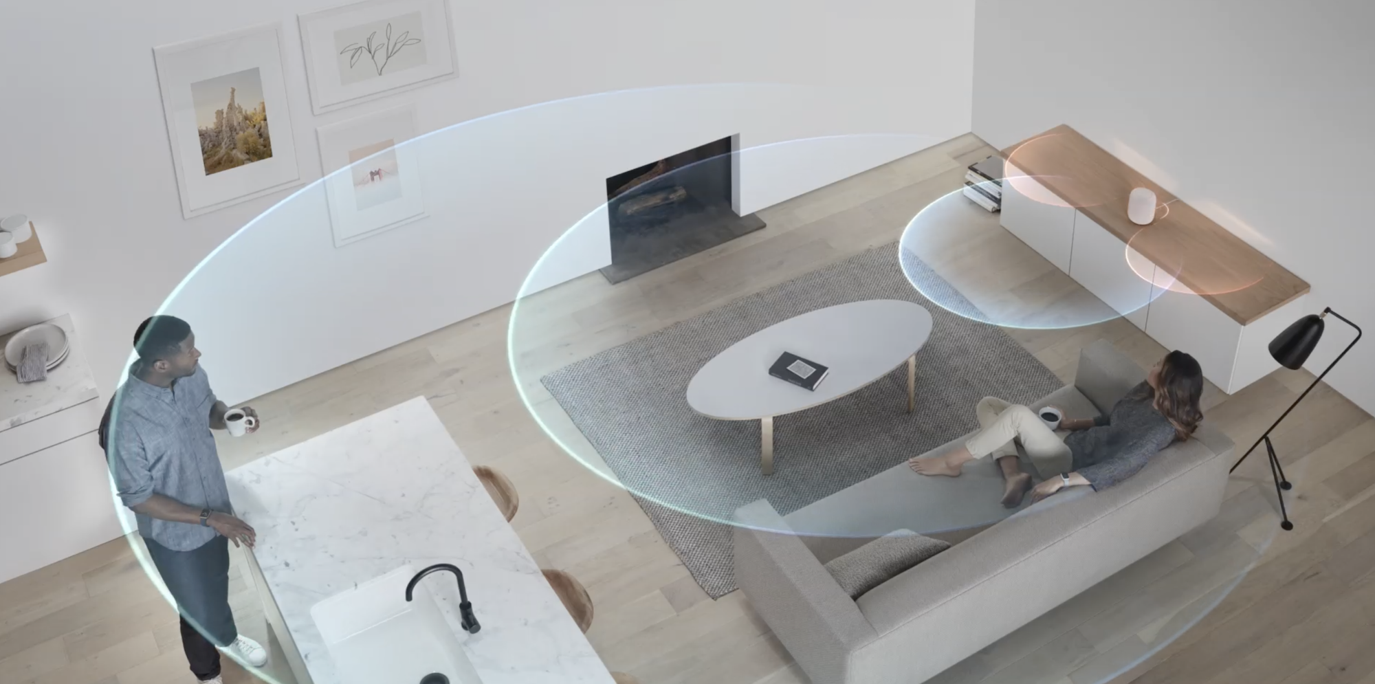 Visualization of HomePod recognizing its surroundings and adjusting audio output