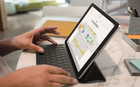 Apple's iPad being used with a keyboard.
