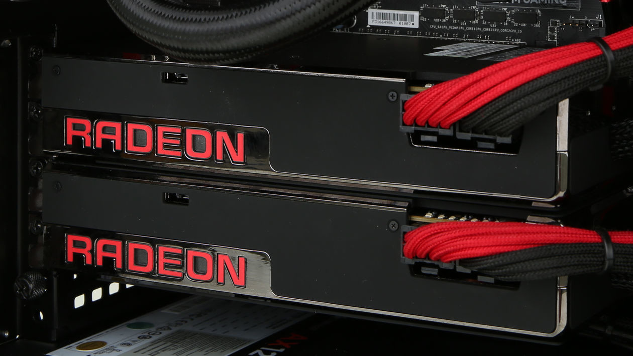Two AMD Radeon graphics cards.