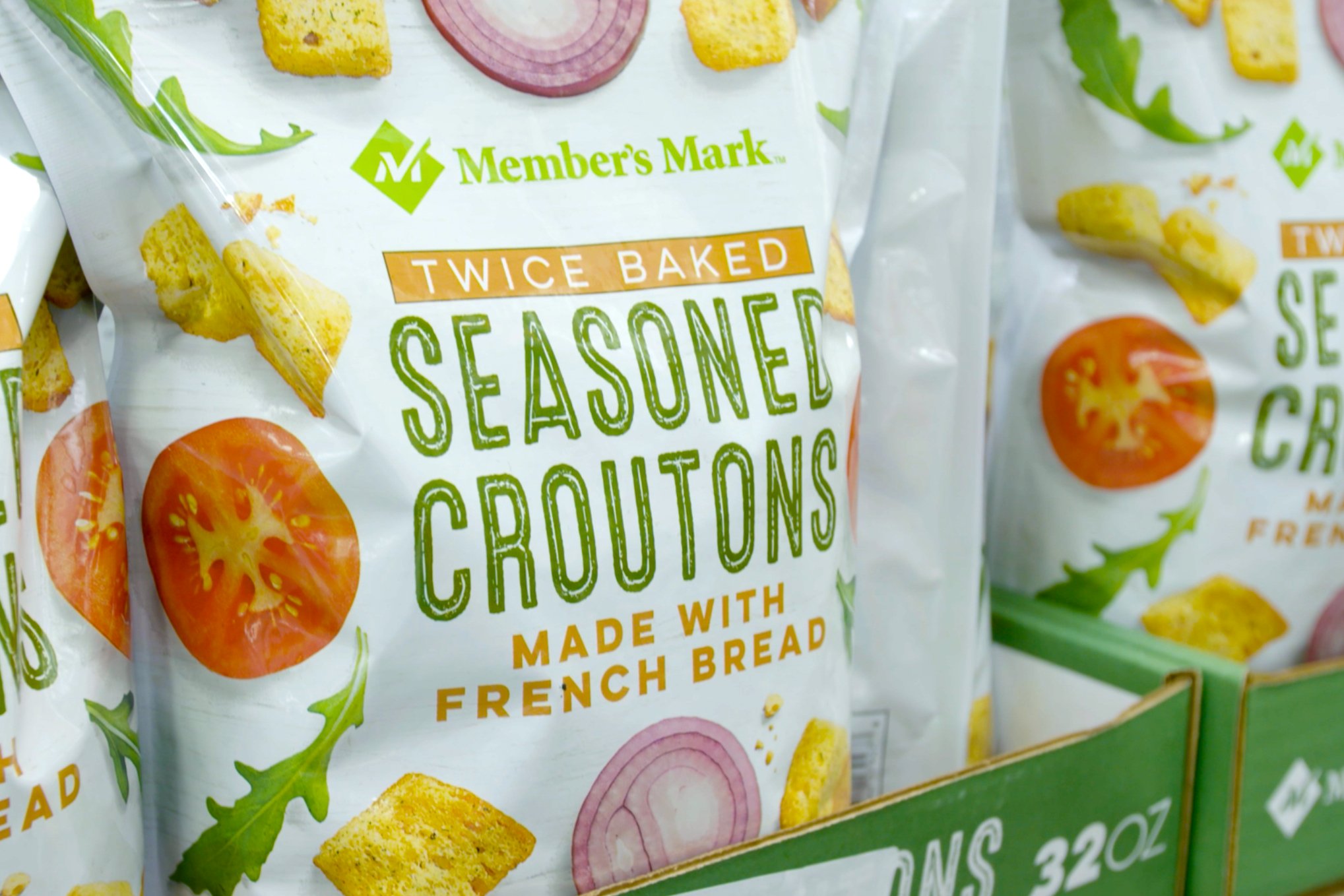 A bag of Member's Mark seasoned croutons