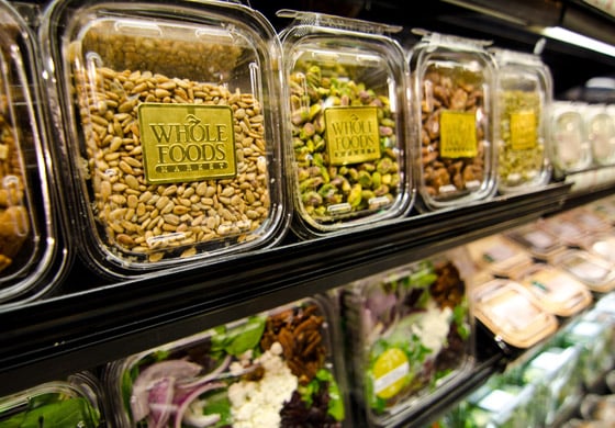 A selection of nuts and salads at Whole Foods