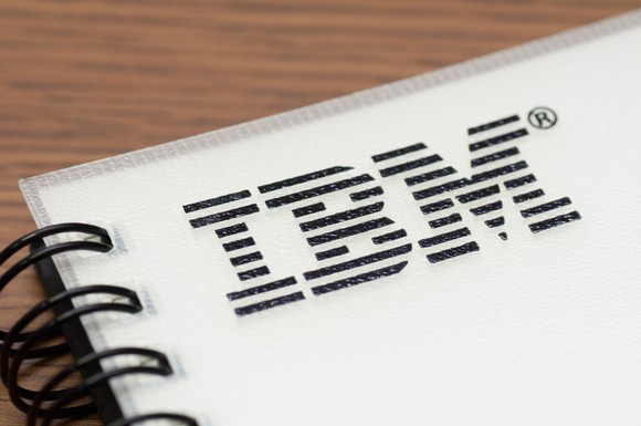 The IBM logo appears in the top left corner of a spiral notebook.