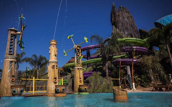 Volcano Bay tikis shooting water.