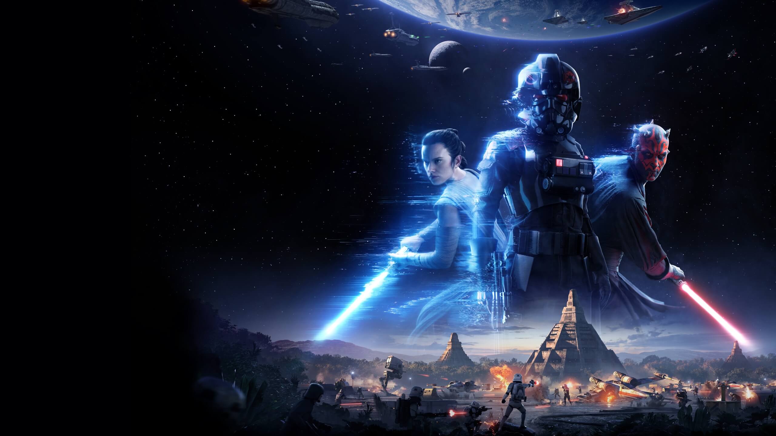 Rey, Kylo Ren, and Darth Maul from EA's upcoming "Star Wars: Battlefront II"