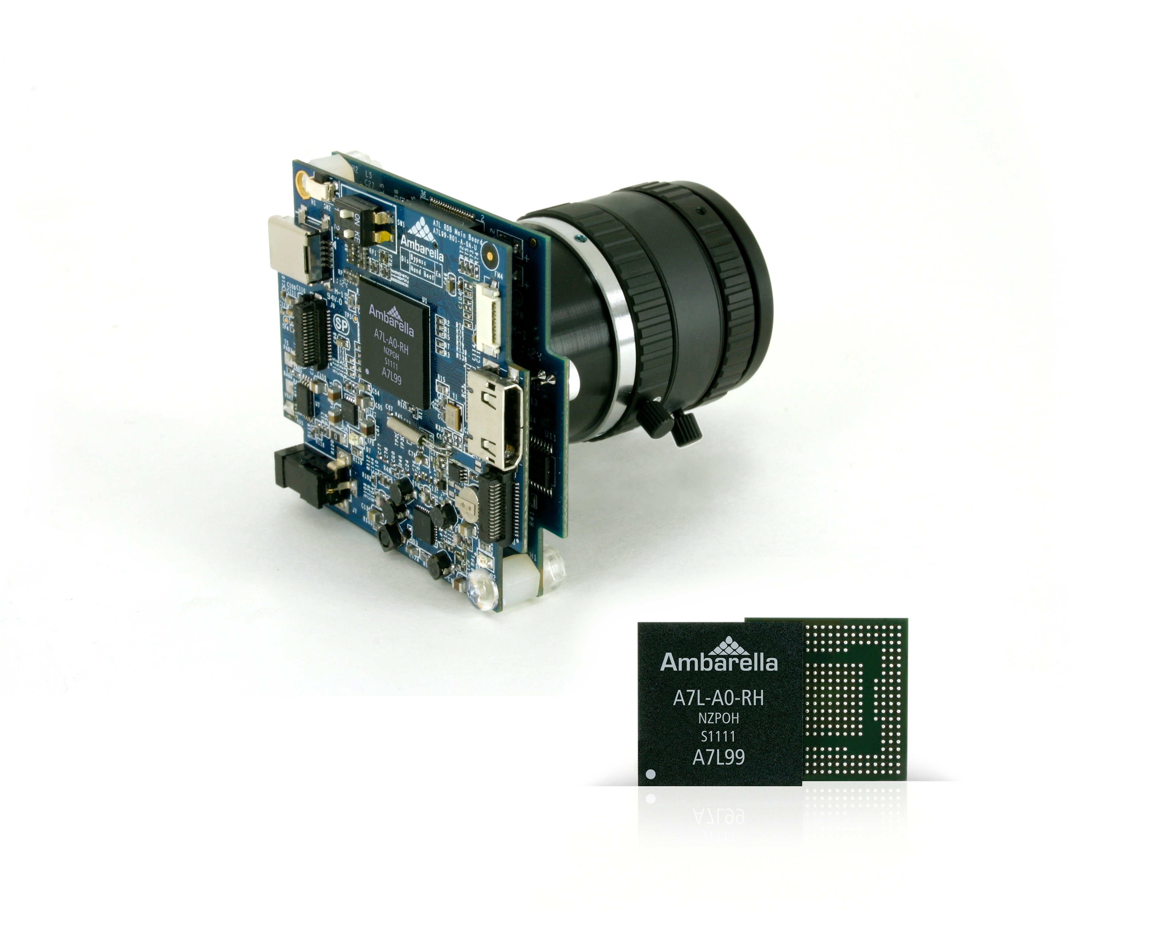 An Ambarella chip attached to a camera.