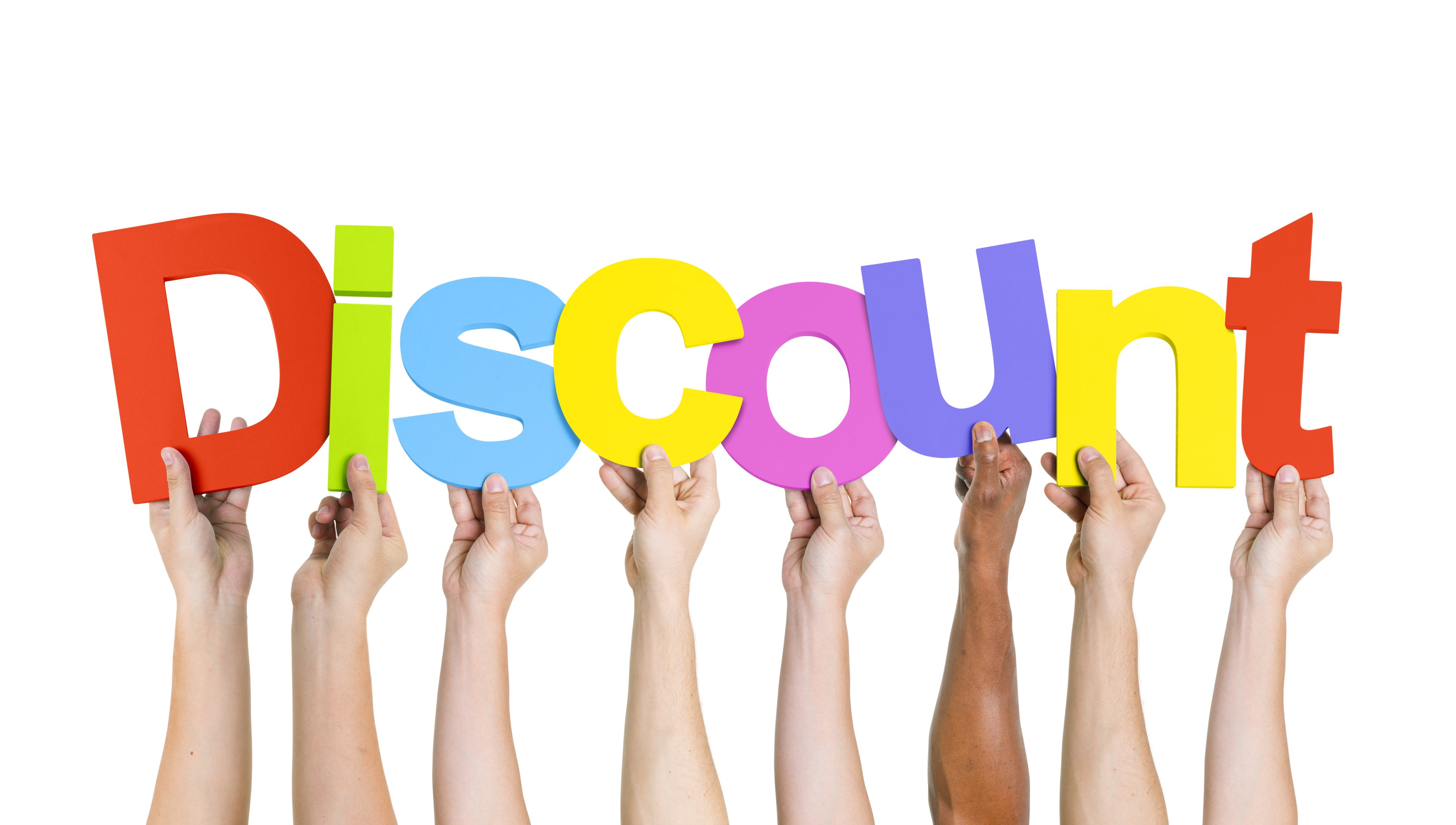 word discount held up by many hands