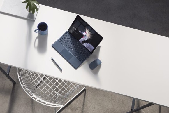 One of Microsoft's new Surface Pro machines sits on a desk.