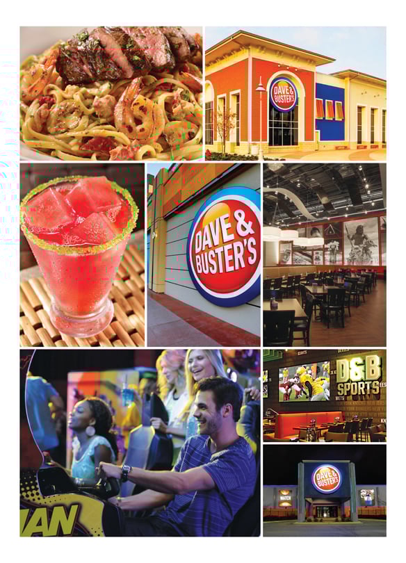 A collection of food, drink and gaming images from Dave & Buster's