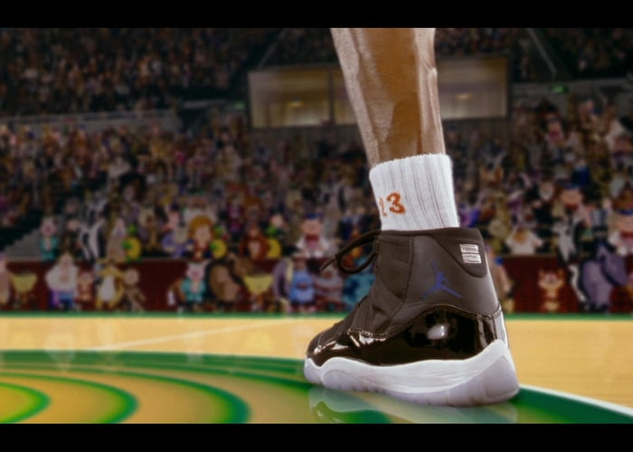 A scene from the Space Jam movie showing Michael Jordan's shoe.