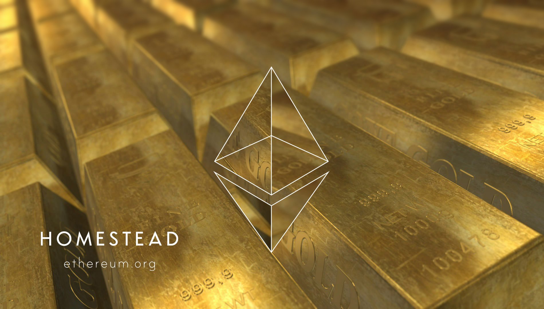 Ethereum logo against a background of gold bars.