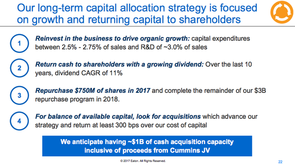 Of all of Eaton's goals, acquisitions are at the bottom of the list.