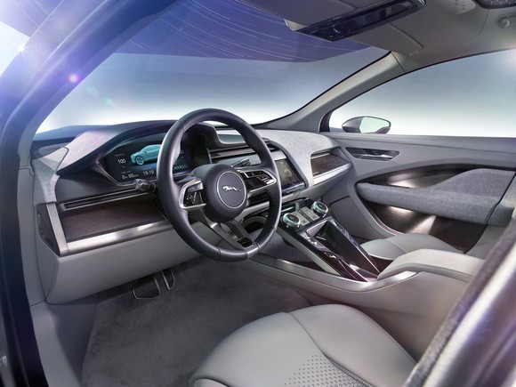 The dash and front seats of Jaguar's I-PACE Concept.
