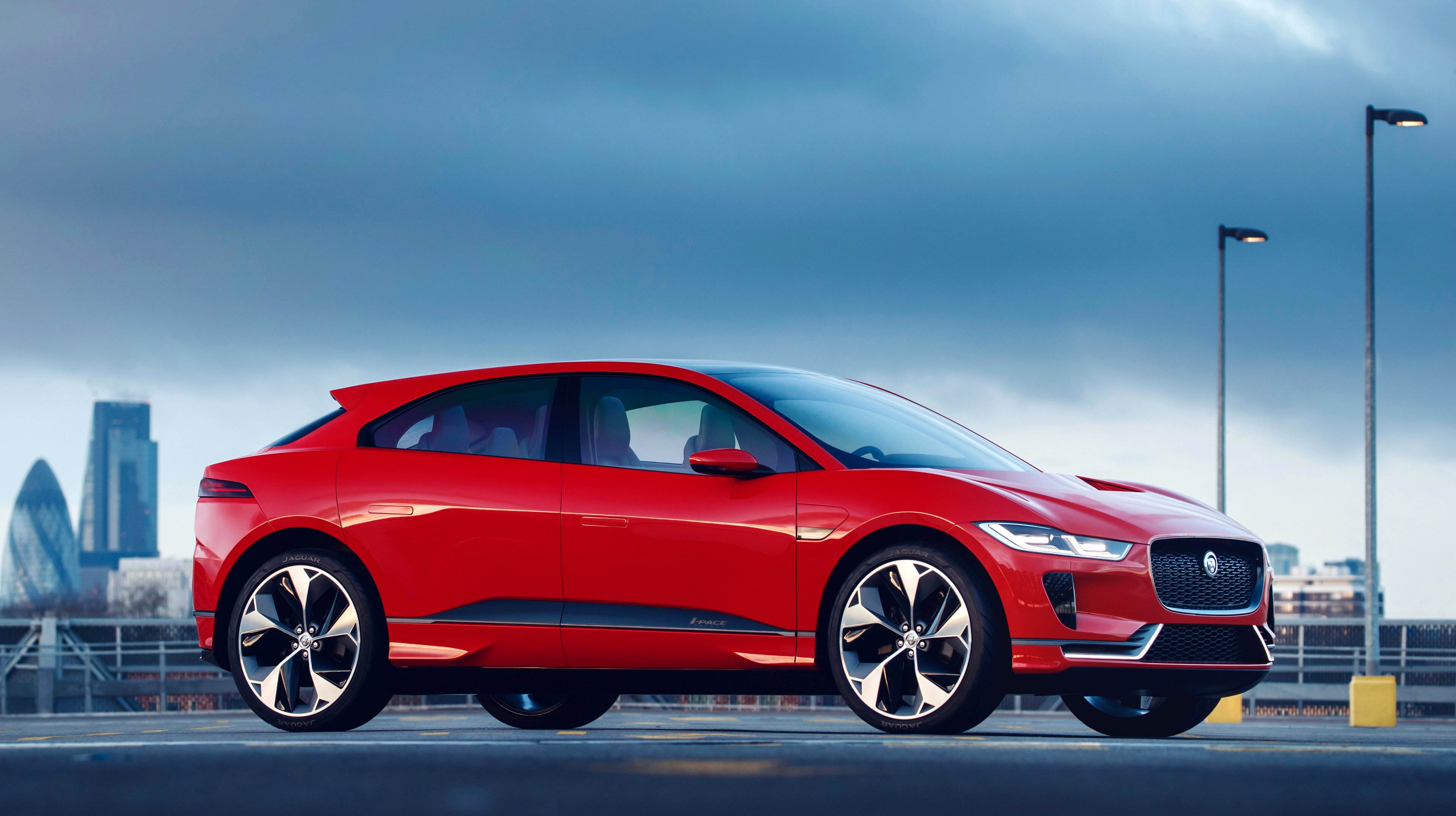 A red Jaguar I-PACE.