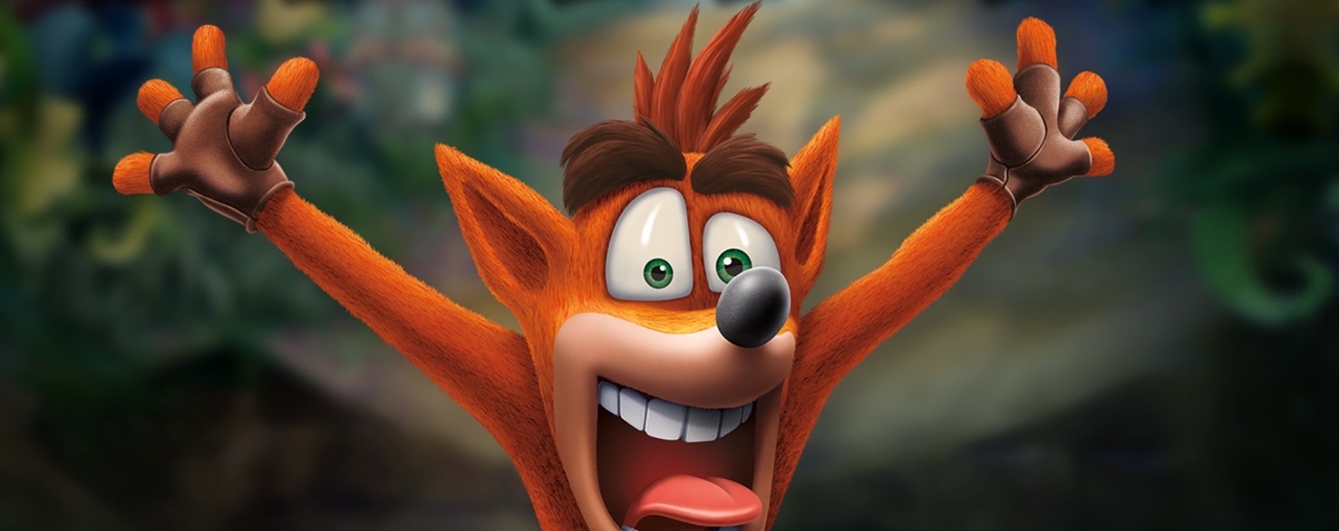 Crash Bandicoot, raising his arms in the air.