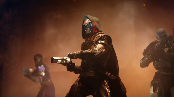 Three characters from "Destiny 2" hold guns.