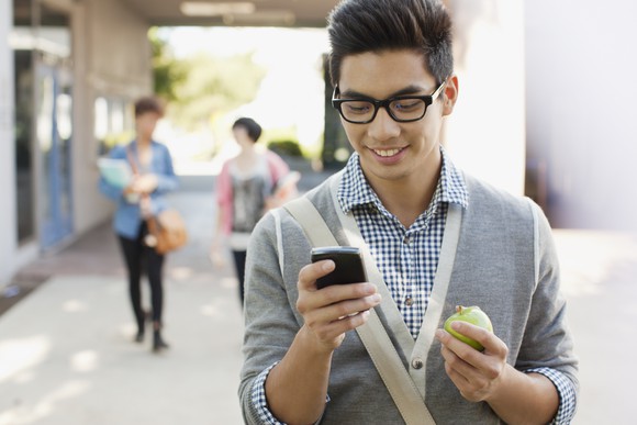 Student using a smartphone