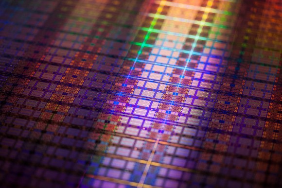 A wafer of Intel chips.