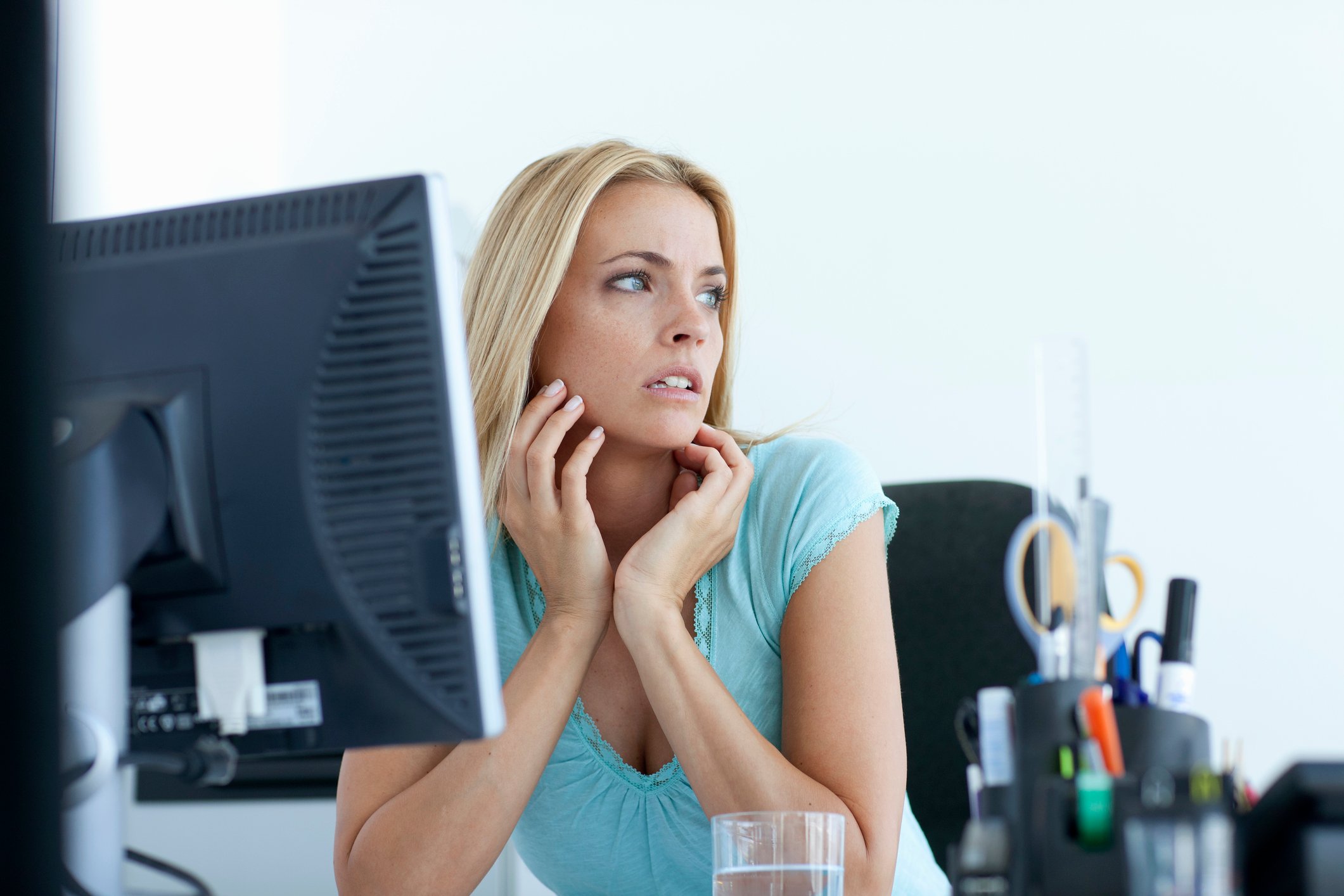 Woman nervous at job