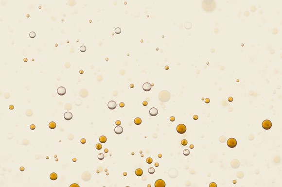 Gas bubbles in liquid.