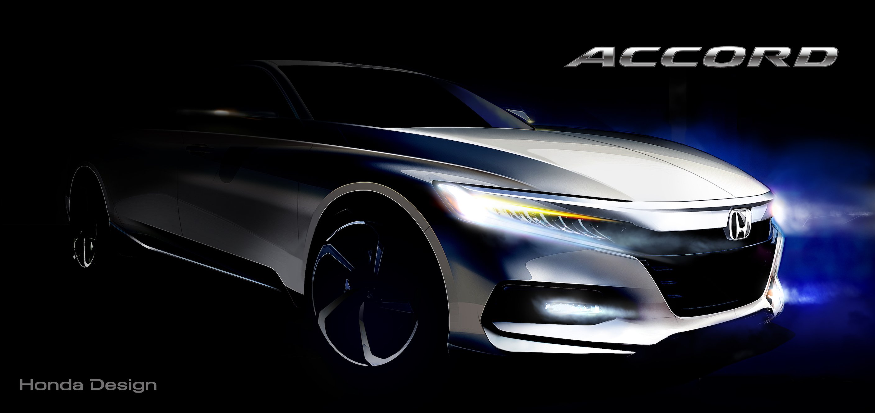 A sketch showing a stylized view of the front end of the new 2018 Honda Accord sedan