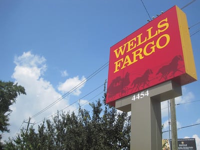 A Wells Fargo branch sign.
