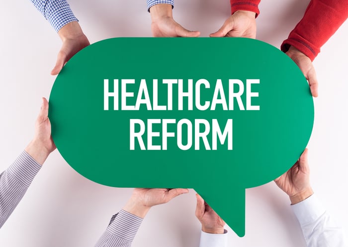 Hands holding "Healthcare Reform" sign