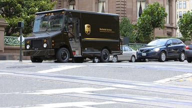ups big brown package delivery truck source-ups