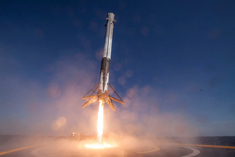 First Falcon 9 re-flight, landing on a droneship.