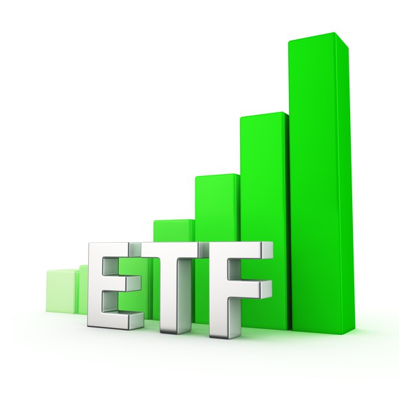 A green bar graph with the letters ETF in front of it.
