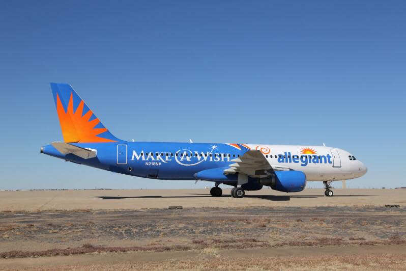 An Allegiant airplane on the ground.