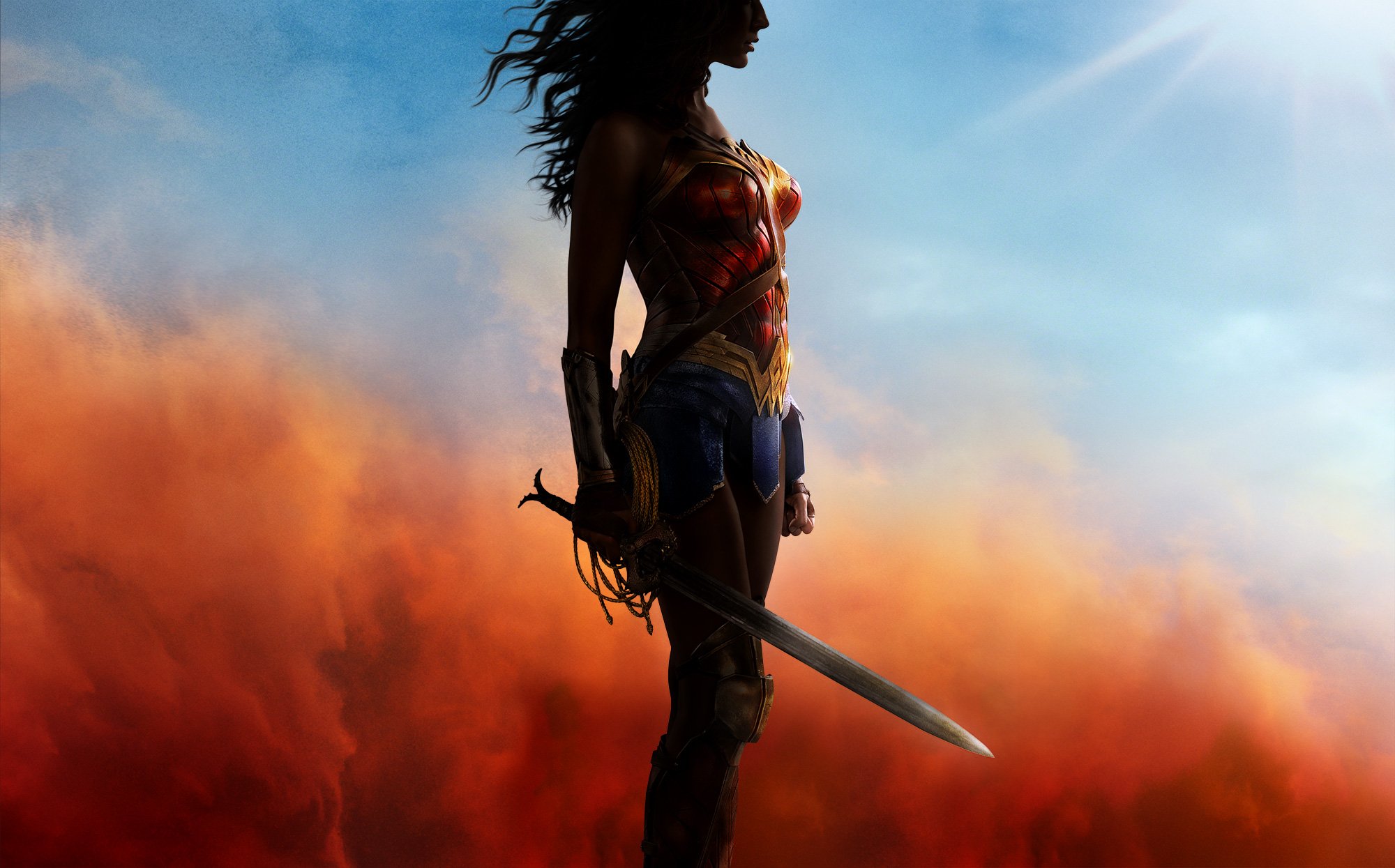 Wonder Woman holding a sword.