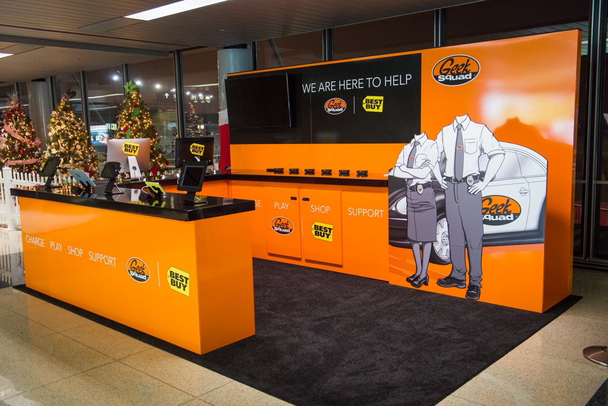 A Geek Squad desk.