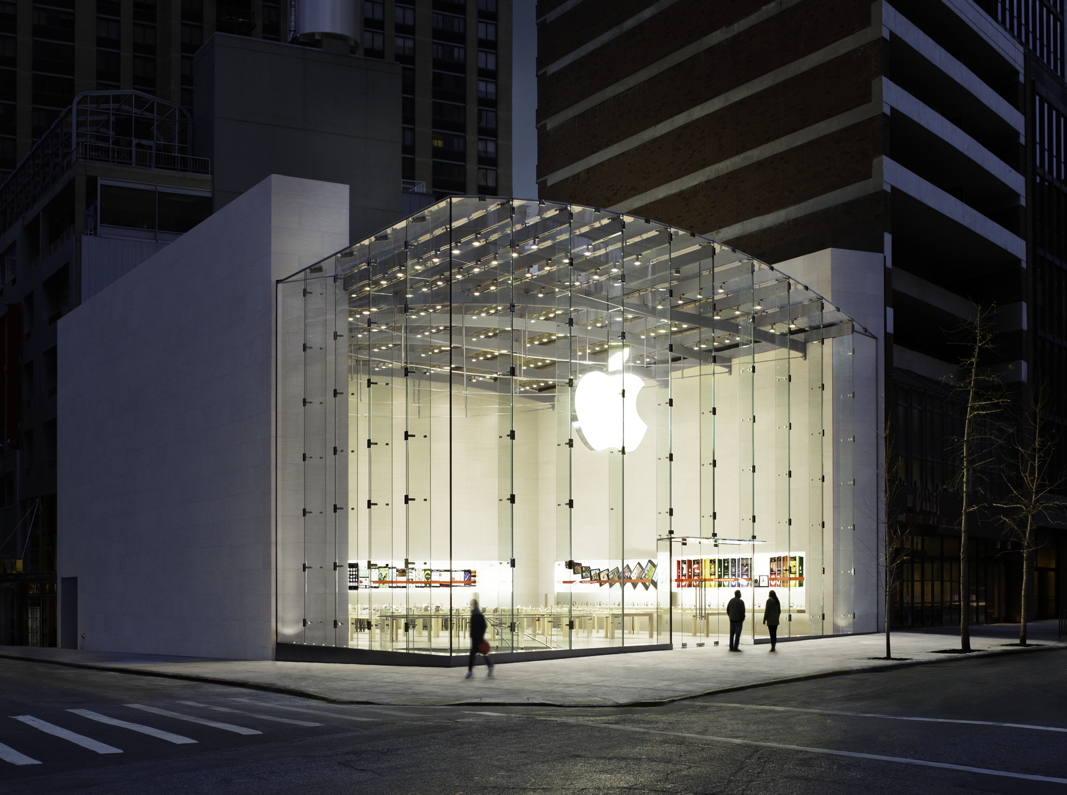 The outside of the Apple Store in the Upper West Side of New York City.