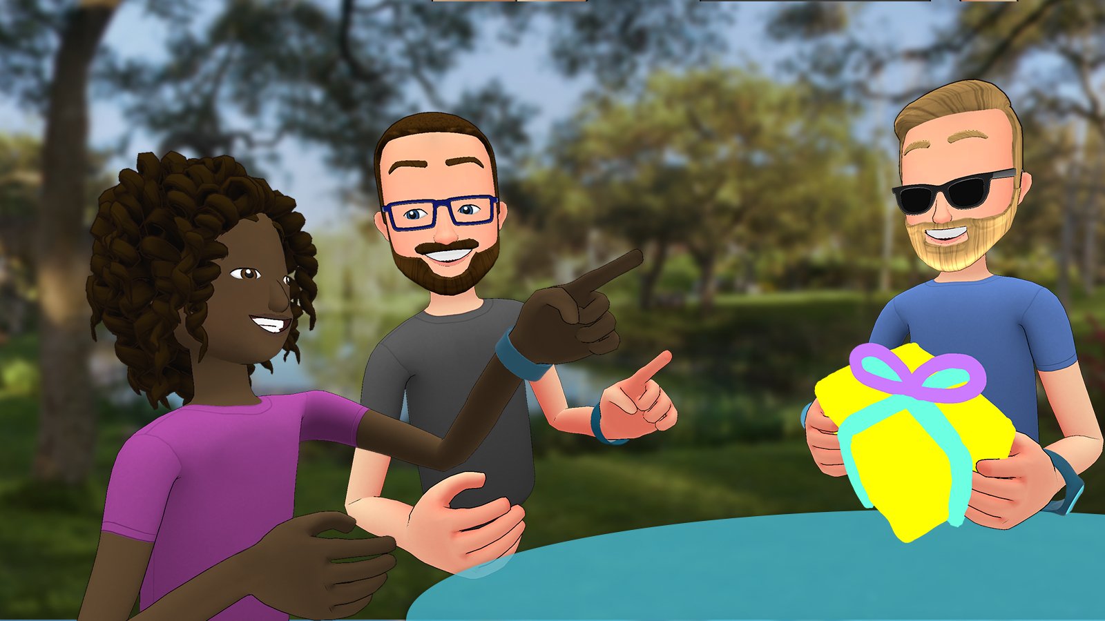 Three avatars in the Facebook Spaces app.