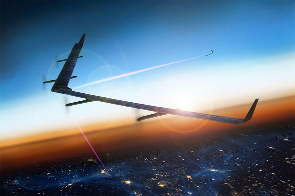 Facebook's Aquila drone flying and beaming internet.