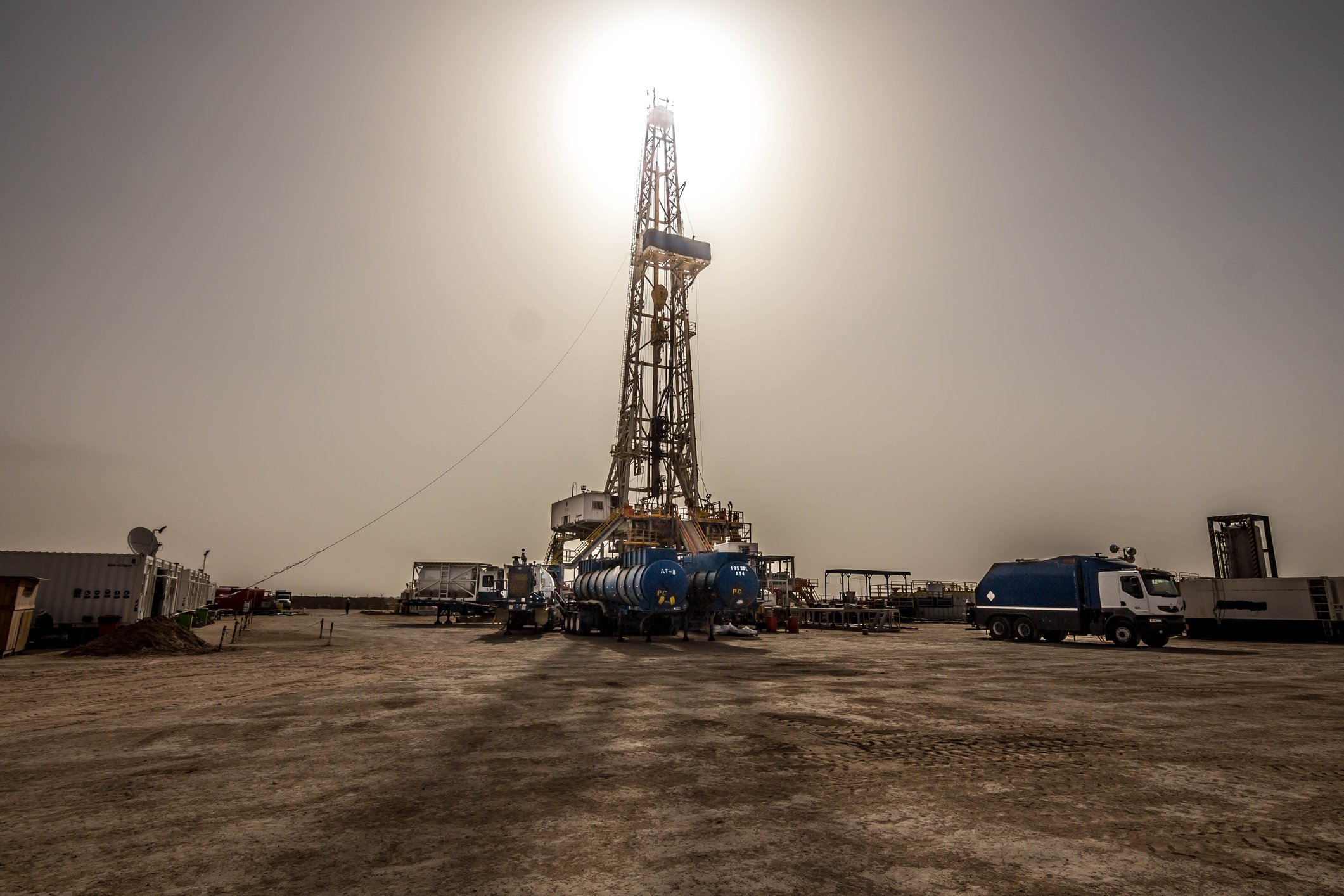 An oil drilling rig.