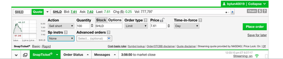 A short-selling trade example, as executed on TD Ameritrade.