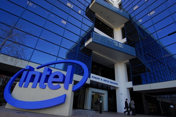 The exterior of Intel's headquarters.
