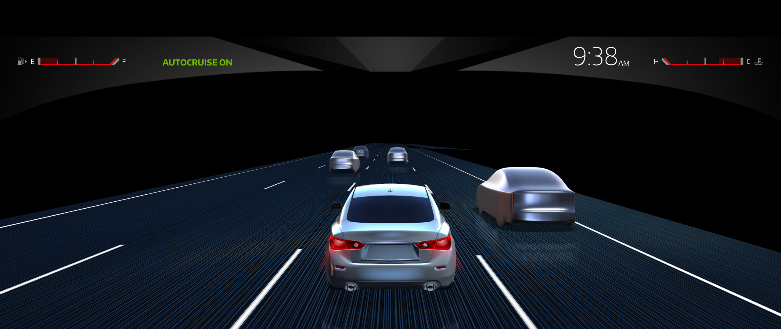 Cars on a road being detected by a self driving car mapping system.
