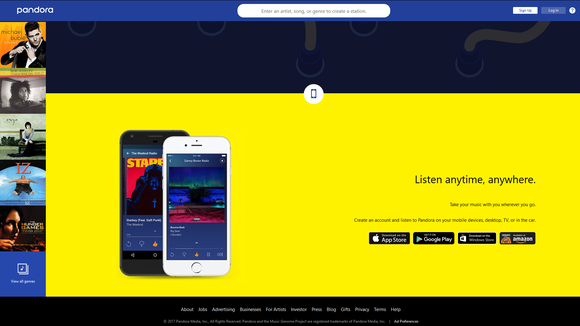 Pandora web page