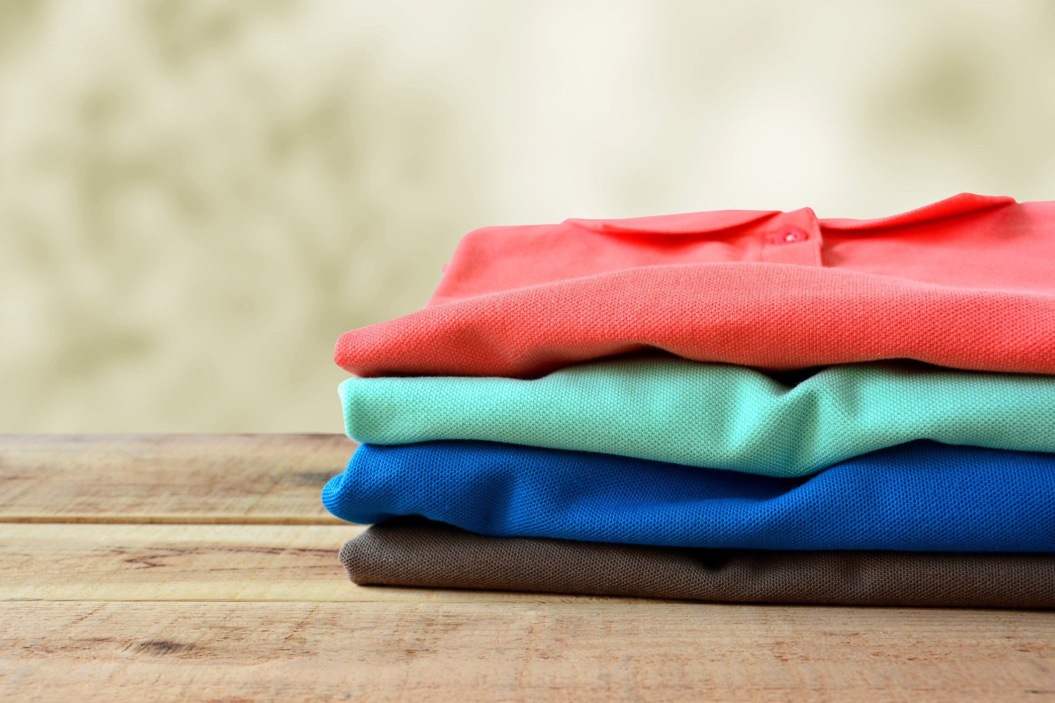 A stack of polo shirts
