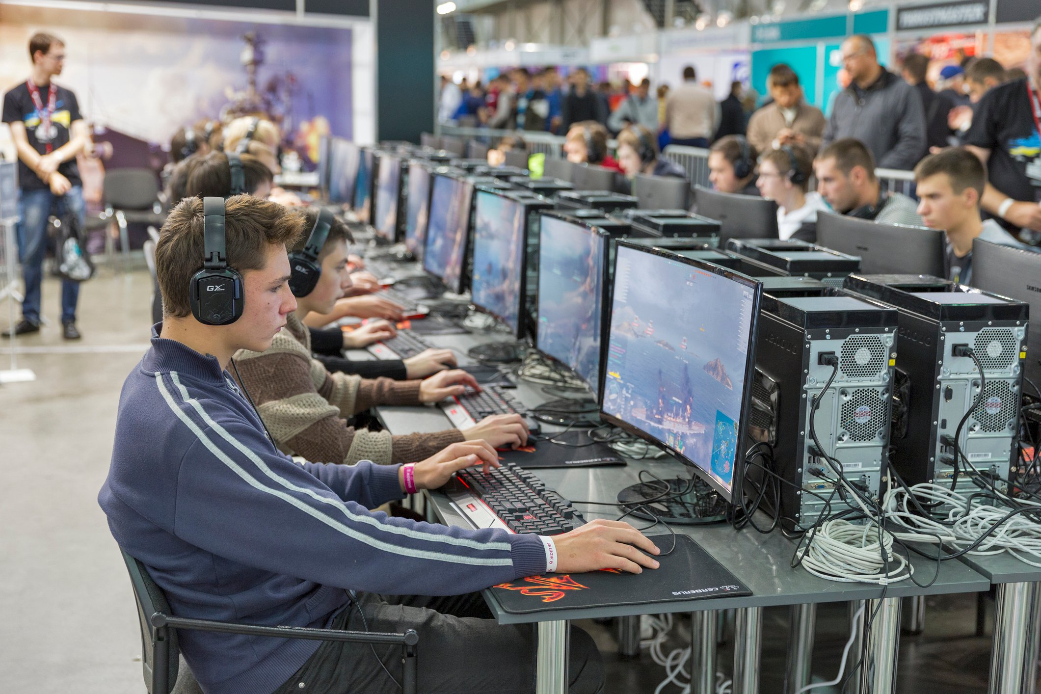 Gamers competing in a tournament.