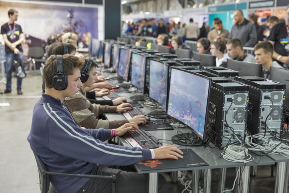 Gamers competing in a tournament.