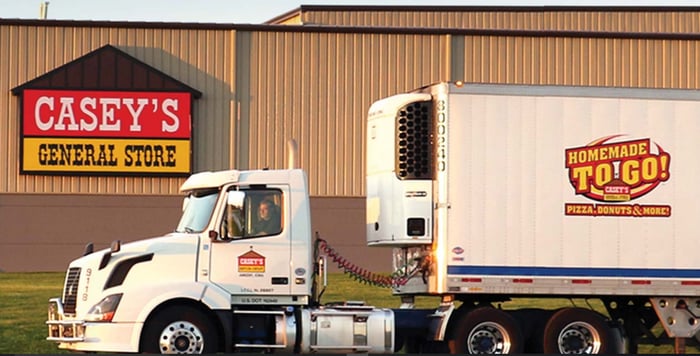 Casey's distribution truck at a Casey's store