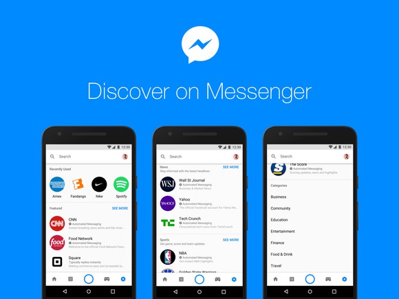 Renderings of the new Discover tab in Messenger