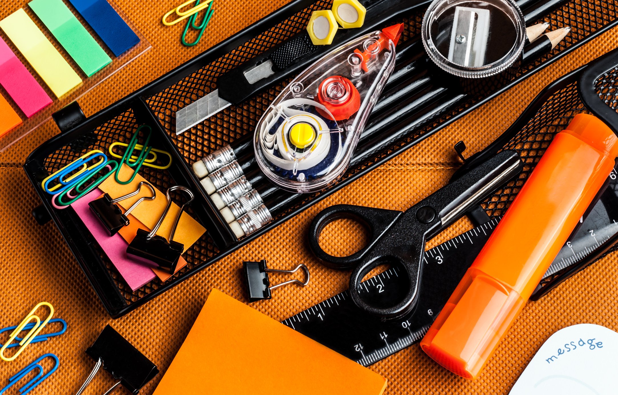 An assortment of office supplies