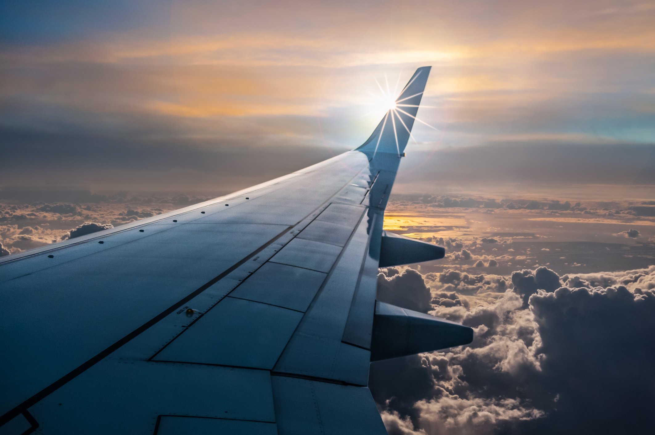 View of the horizon from inside a commercial aircraft.